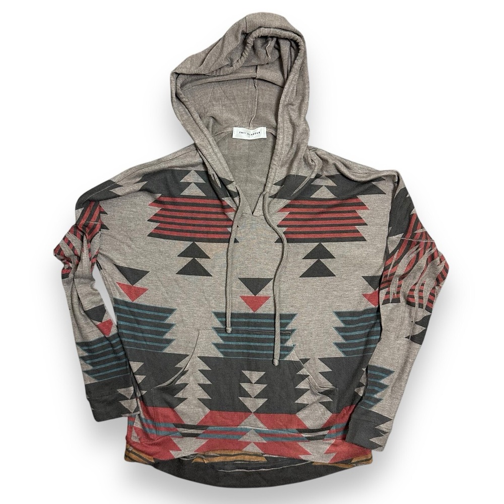 Enti Glamour‎ Womens Southwest Pullover Hoodie Medium Gray Knit Lightweight